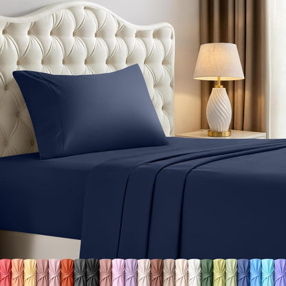 Utopia Bedding Twin Sheet Set - Soft & Breathable 3-Piece Microfiber Bed Sheets | Navy Blue