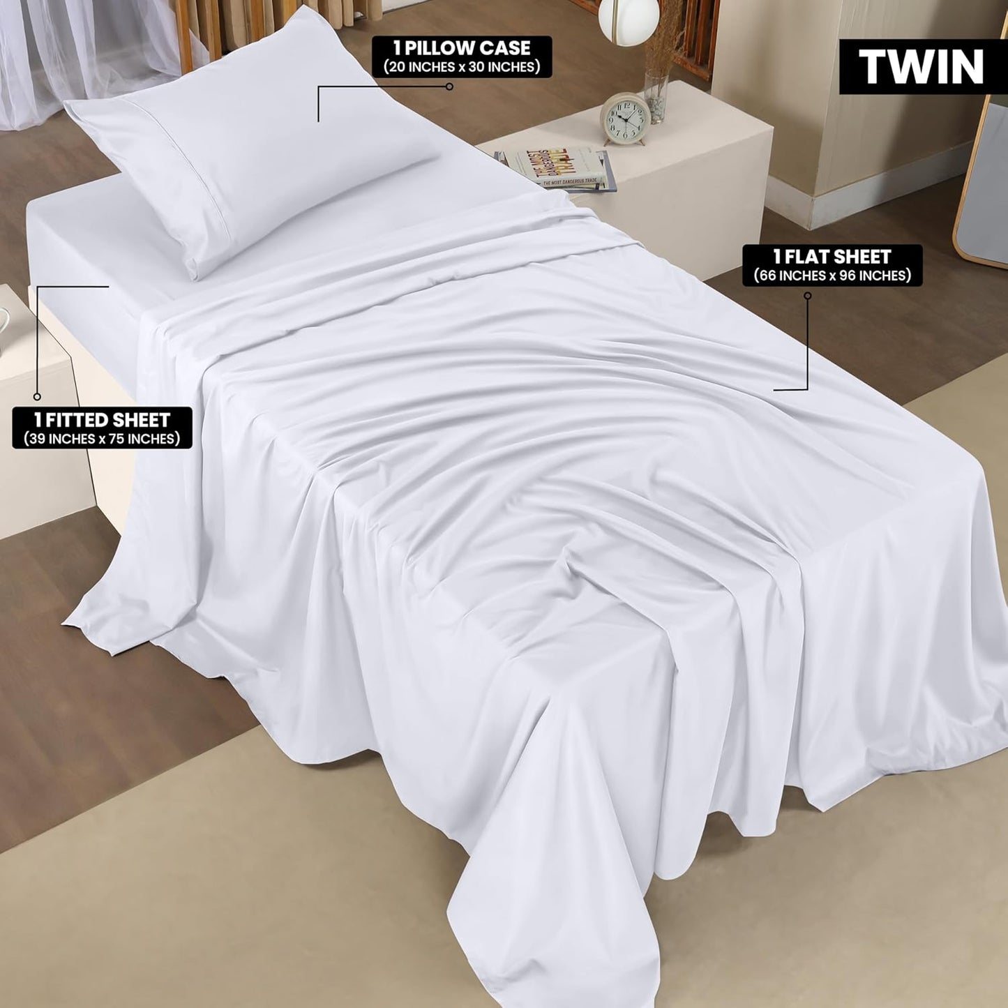 Utopia Bedding Twin Bed Sheets Set - Soft Brushed Microfiber - Fade & Shrinkage Resistant - White