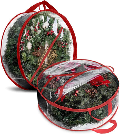 ProPik Christmas Wreath Storage Bag - 30" Waterproof Clear PVC Container | 2-Pack Holiday Wreath Holder