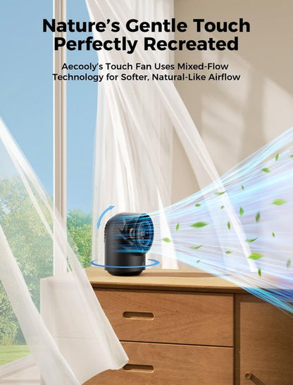 Aecooly Touch Control Desk Fan, 100 Speeds Quiet Bedroom Digital Display 8000mAh 3 Oscillation Angles Battery Powered Small Desktop Table Fan for Bedroom, Bedside, Office, Travel -Black