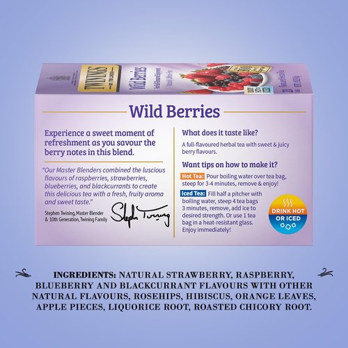 Twinings Wild Berries Tea - Naturally Caffeine-Free Herbal Infusion Bursting with Fresh and Uplifting Berry Flavours, Individually Wrapped Tea Bags, 20 Count (Pack of 2)