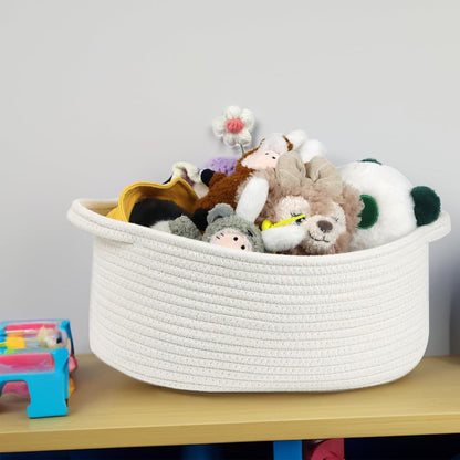 Skiennix Woven Storage Basket - Cotton Rope Boho Organizer with Handle | Small Decorative Toy Bin for Nursery