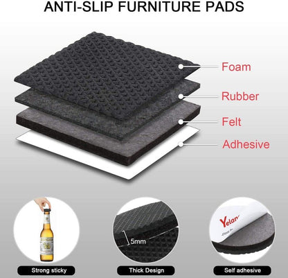 Yelanon Non Slip Furniture Pads -56 pcs（1+2）” Furniture Grippers, Non Skid Furniture Legs,Self Adhesive Rubber Furniture Feet, Anti Slide Furniture Hardwood Floor Protector for Keep Couch Stoppers
