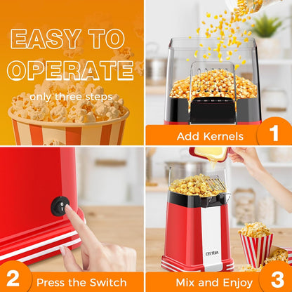 OSTBA Popcorn Maker - 1200W Mini Retro Air Popper with Butter Tray | Oil-Free, Compact Design for Home & Gifts
