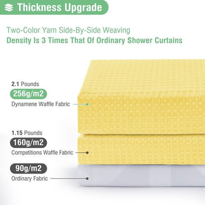 Dynamene Long Fabric Shower Curtain - 78 inch Long Waffle Weave Weighted Cloth Shower Curtains for Bathroom, Neutral Heavy Duty Hotel Spa Luxury Bath Curtain Set with 12 Hooks, 72x78, Yellow