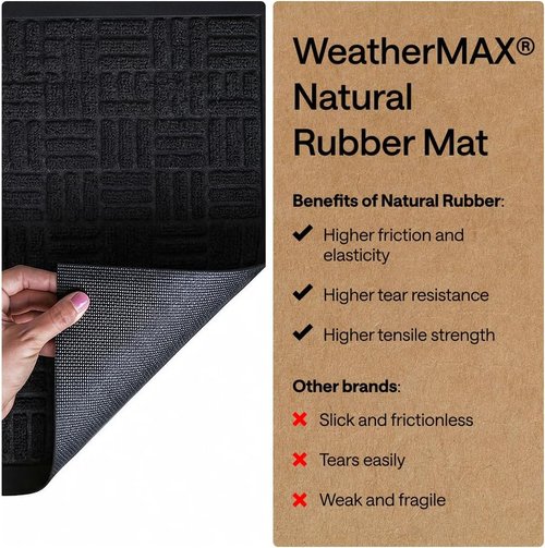 GORILLA GRIP Waterproof All-Season WeatherMAX Doormat - 72x24 Natural Rubber, Stain & Fade Resistant, Easy Clean Black Maze