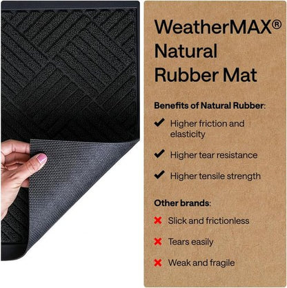 GORILLA GRIP Waterproof All-Season WeatherMAX Doormat - Natural Rubber, Stain & Fade Resistant, 23x35, Black Diamond