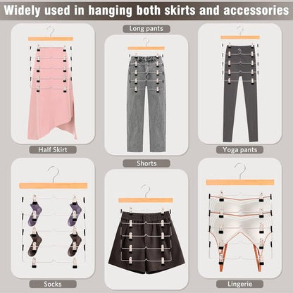DOIOWN Skirt Hangers - Space-Saving Beechwood Clips for Women | 3-Pack 5-Tier Closet Organizer