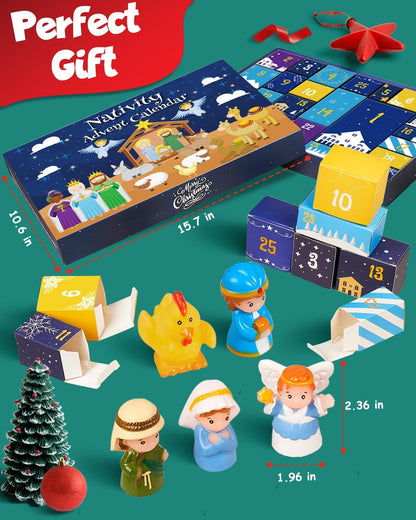 Nativity Advent Calendar 2025 - Christmas Story Playset for Kids | 25-Piece Nativity Scene Toys for Ages 1+