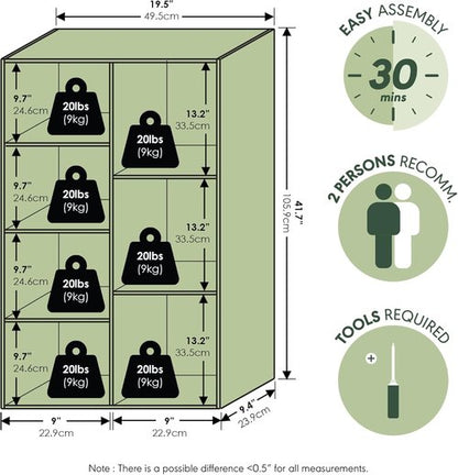 Furinno LUDER Bookshelf - 7-Cube Bookcase with Open Shelves | Easy Assembly, Sage Green, 9.4 x 19.5 x 41.7