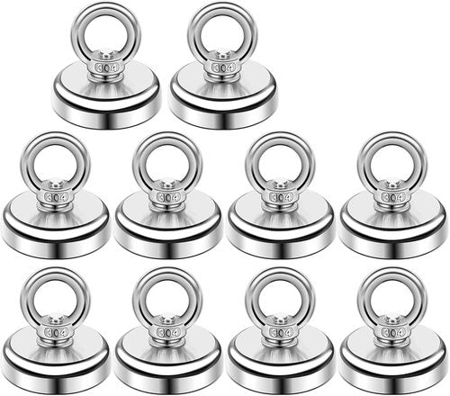Magnetic Hooks - 60 lbs Pulling Force Rare Earth Hooks with Countersunk Hole | 10 Pack for Home & Office