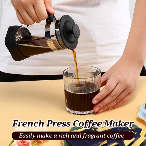 LemonRoad French Press Coffee Maker - Borosilicate Glass & Stainless Steel - 34oz for Travel & Camping