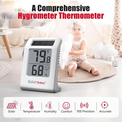 BaldrTherm Digital Thermometer & Hygrometer - Solar-Powered Indoor Temperature & Humidity Monitor | 2.2'' Display