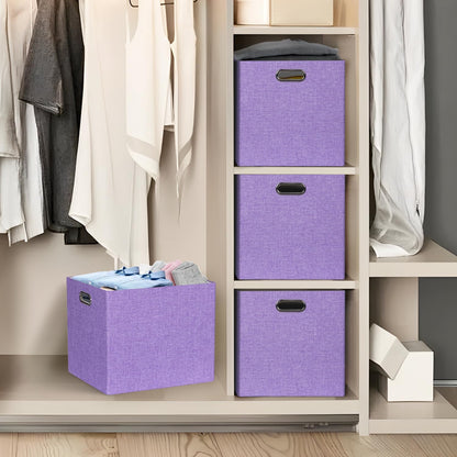 Skiennix Storage Cube Bins - Foldable Fabric Organizer Baskets | 4-Pack Decorative Storage Boxes in Purple