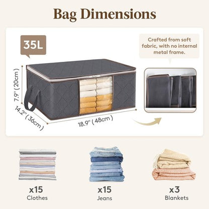 Lifewit 35L Clothes Storage Bins - Foldable Blanket Bags with Lids & Clear Windows | Closet Organization
