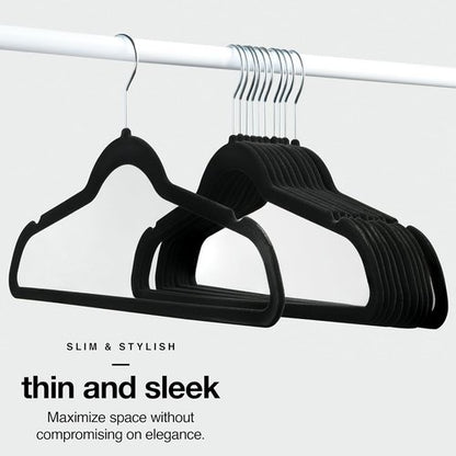 Home-it Premium Velvet Hangers - Heavy Duty Non-Slip Black Suit Hangers | 50 Pack with 360° Swivel Hook