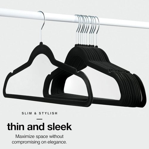 Home-it Premium Velvet Hangers - Heavy Duty Non-Slip Black Suit & Shirt Hangers | 50 Pack with 360° Hook