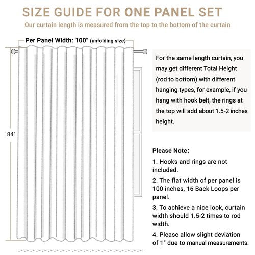 100% Blackout Shield Linen Blackout Curtains for Bedroom 84 Inches Long, Back Tab/Rod Pocket Living Room Drapes, Thermal Insulated Blackout Curtains 1 Panel Set, 100" W x 84" L, Black