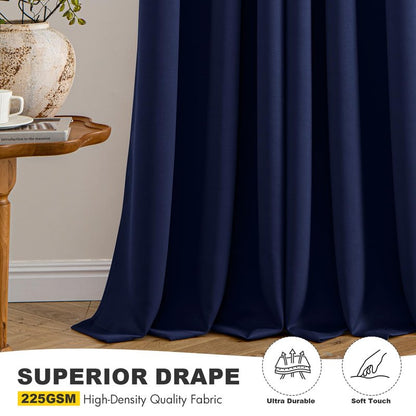 MIULEE Navy Blue Blackout Curtains for Bedroom Living Room 86 Inches Long 2 Panels, Thermal Insulated Room Darkening Drapes Solid Grommet Noise Reducing Light Blocking Window Treatments 40x86 Inch