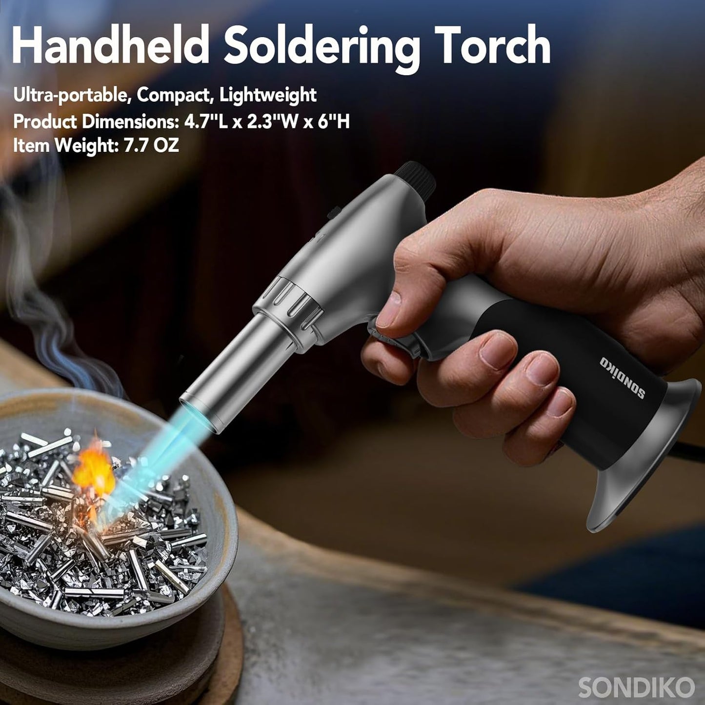 Sondiko Dual Style Butane Torch Lighter - Adjustable Flame Size & Continuous Lock for Cooking | Refillable