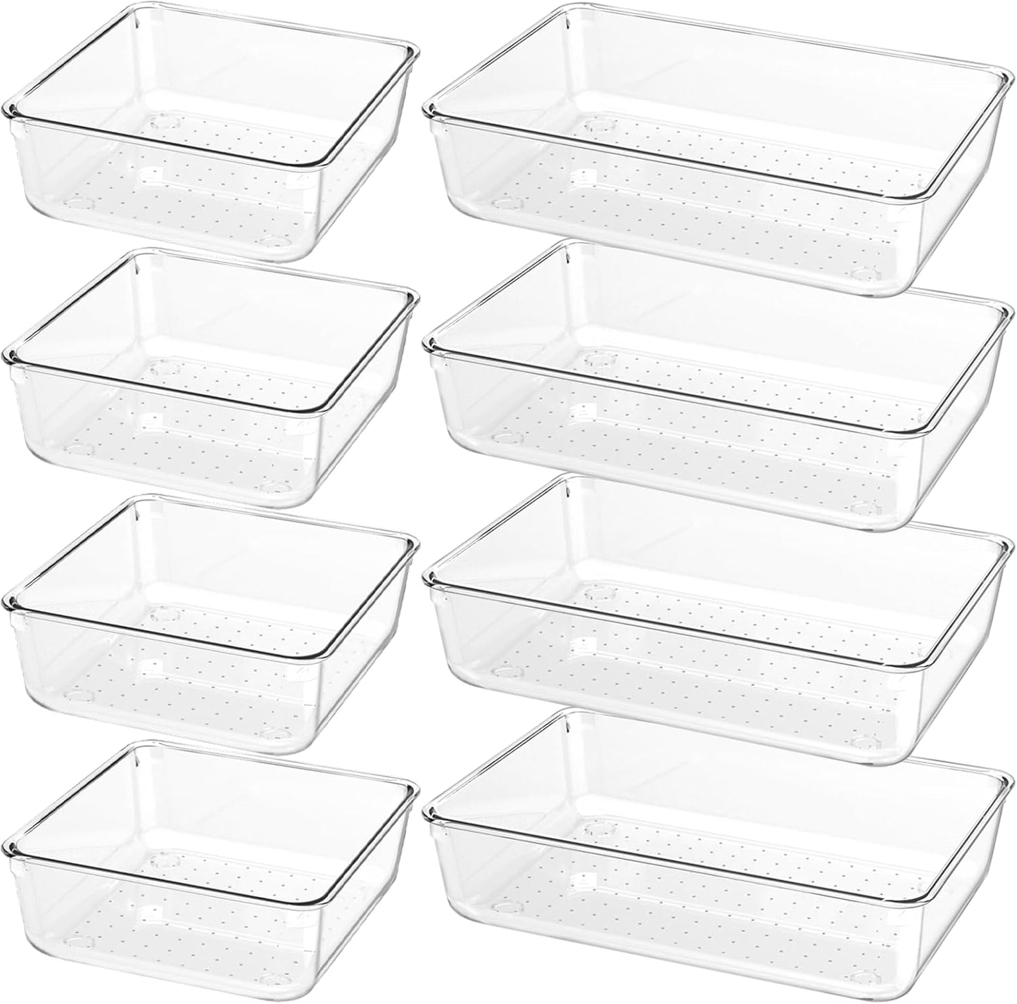 Skiennix 8 PCS Clear Plastic Drawer Organizer Tray - Versatile Acrylic Bins for Makeup, Office & Kitchen