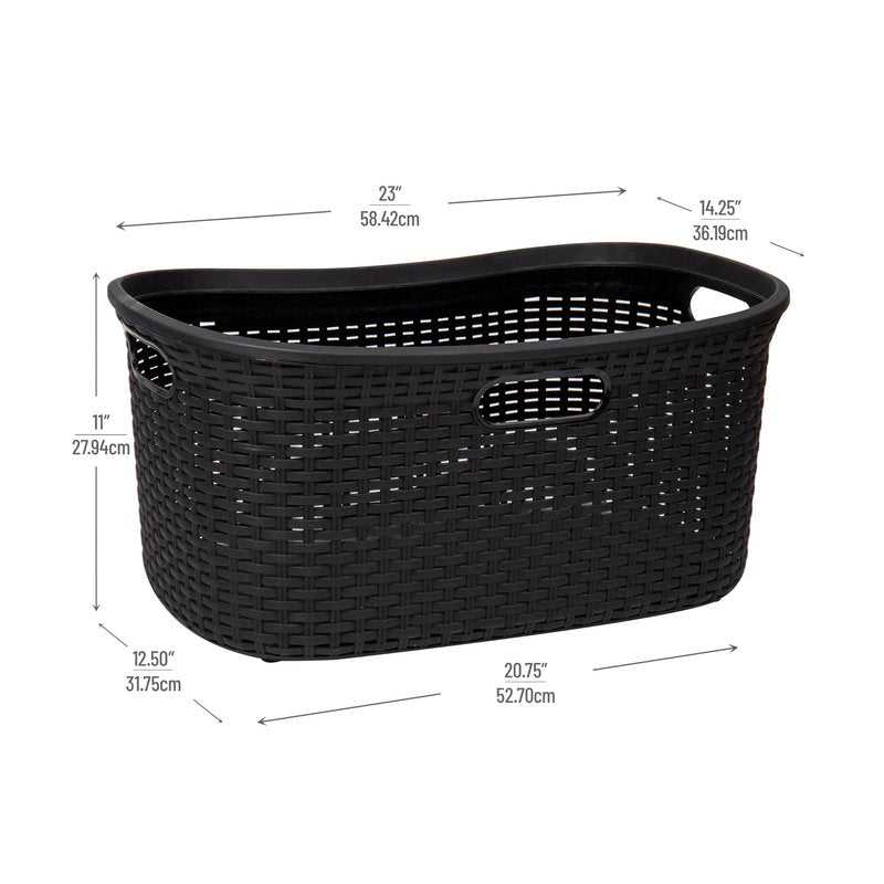 Mind Reader 40L Laundry Basket, Clothes Hamper, Premium Wicker Design, Plastic, Black