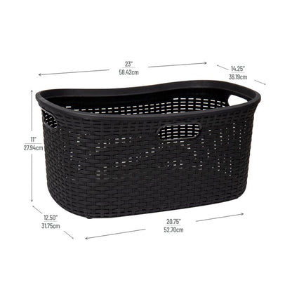 Mind Reader 40L Laundry Basket, Clothes Hamper, Premium Wicker Design, Plastic, Black