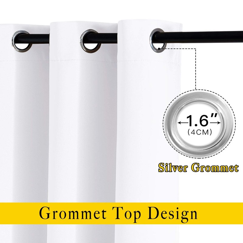 NICETOWN White Short Window Curtains for Windows 50 inch Long - Solid Grommet 50% Light Reducing Thermal Insulated Curtain Panels for Kitchen/Bedroom (White, W34 x L50, 1 Pair)