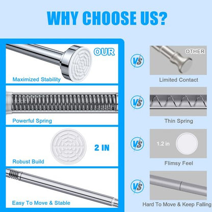 TEECK Shower Curtain Rod, 32-80 inch Adjustable Spring Tension Curtain Rod, Never Rust Anti-Slip Shower Curtain Rod for Bathroom, No Drilling, Never Collapse, Easy to Use, Silver