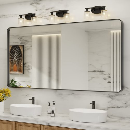 LOAAO Black Metal Framed Bathroom Mirror for Wall, Large 72X32 Inch Rounded Rectangle Mirror, Matte Black Bathroom Vanity Mirror Farmhouse, Anti-Rust, Tempered Glass, Hangs Horizontally or Vertically