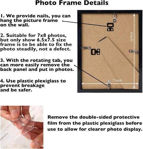 JCJMY 7x8 Picture Frame - Black Wall Mount or Tabletop Display | Shatter-Resistant Plexiglass