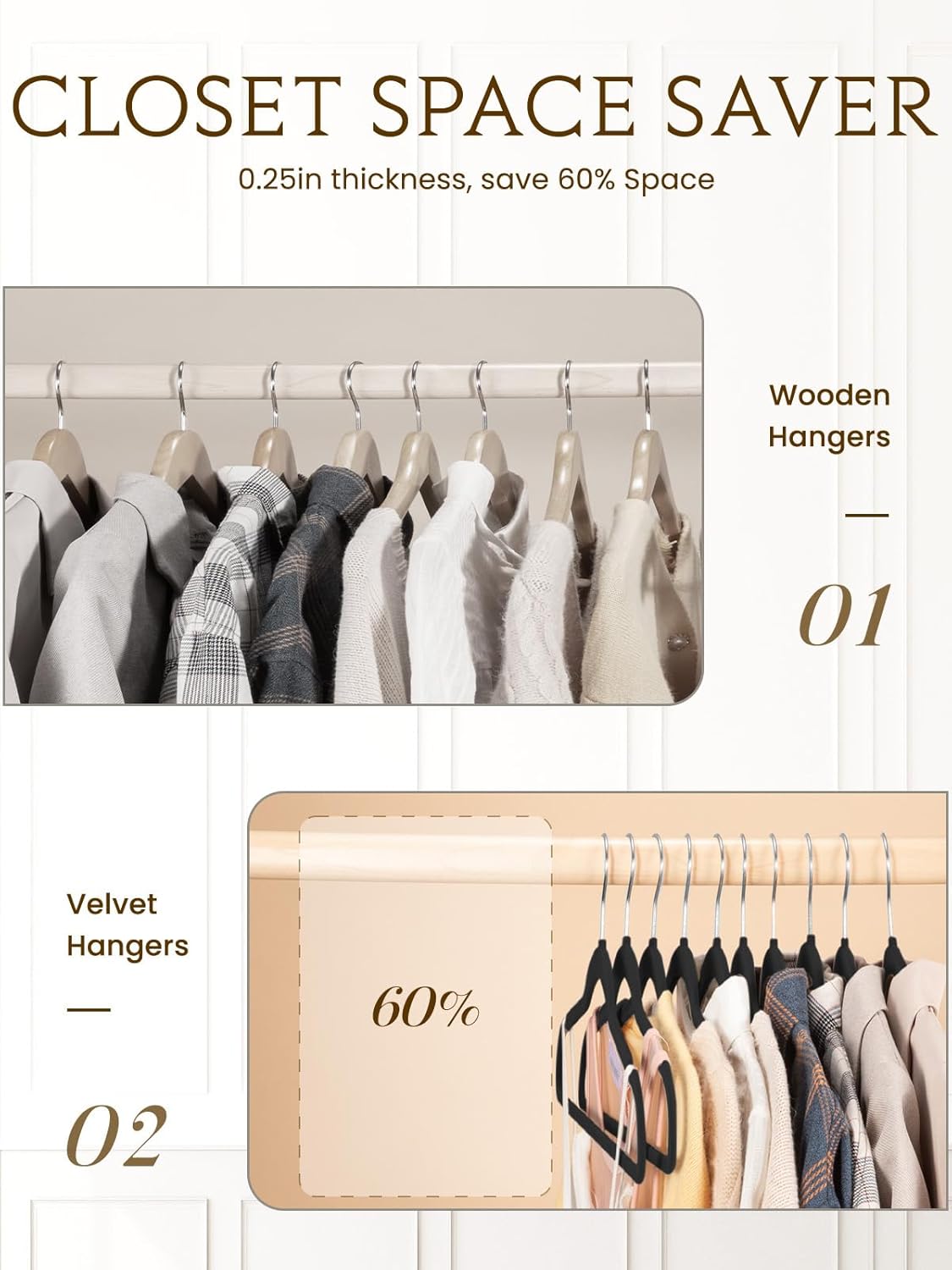 Smartor Velvet Hangers - 40 Pack Non-Slip Heavy Duty Felt Hangers | Premium Slim Black with 360° Rotating Hook