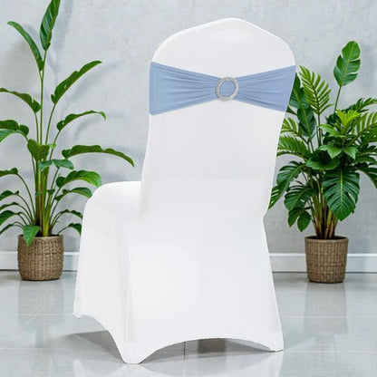 MDS Premium Stretch Chair Sashes - Pack of 100 Elastic Covers with Buckle Slider | Baby Blue for Weddings & Events