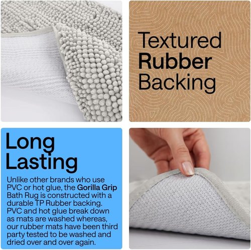 GORILLA GRIP Bath Rug Mat - Soft Absorbent Chenille | Quick-Dry Microfiber, 44x26, Light Gray