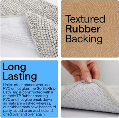 GORILLA GRIP Bath Rug Mat - Soft Absorbent Chenille | Quick-Dry Microfiber, 44x26, Light Gray