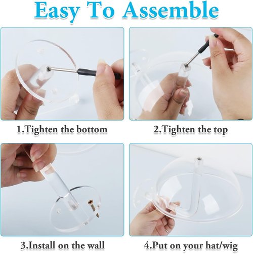 LUTTY Wall-Mounted Clear Acrylic Hat Display Stand - 2 Pcs Domed Holder for Baseball Caps & Wigs