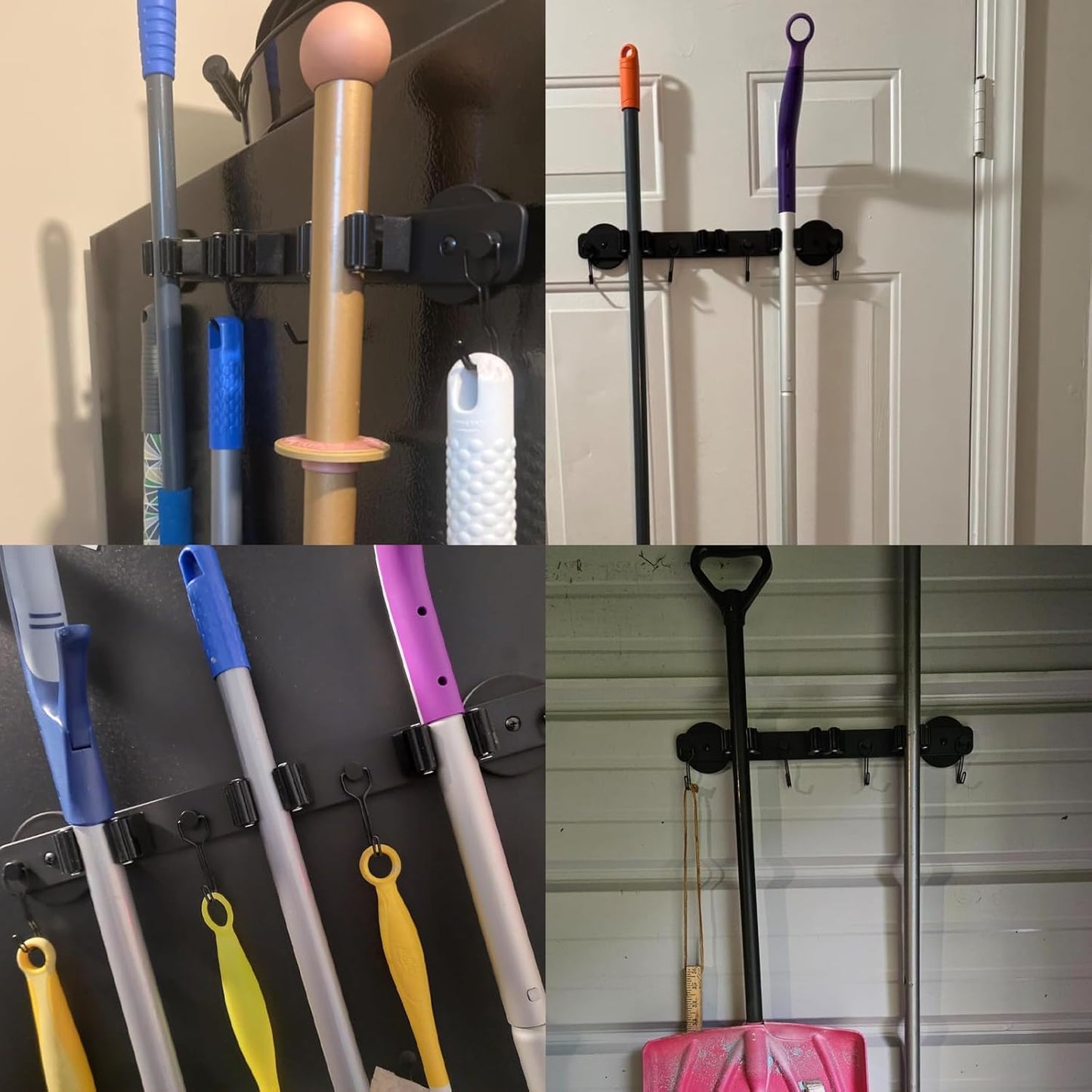 Skiennix Magnetic Mop Holder - Heavy Duty Tool Organizer with Swivel Hooks for Kitchen & Garage
