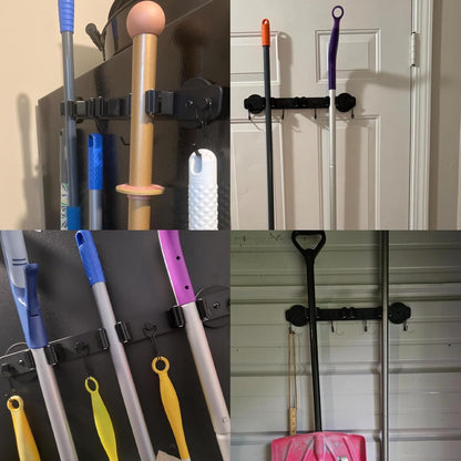 Skiennix Magnetic Mop Holder - Heavy Duty Tool Organizer with Swivel Hooks for Kitchen & Garage