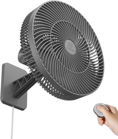 LEMOISTAR 12" Wall Mounted Fan - Remote Control, 90° Oscillation, 4 Speeds, Quiet Operation | Grey