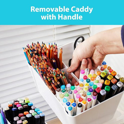 MACOPRO Plastic Storage Box - Clear Craft Organizer with Removable Tray for Beads & Tools | White, 1 Pack