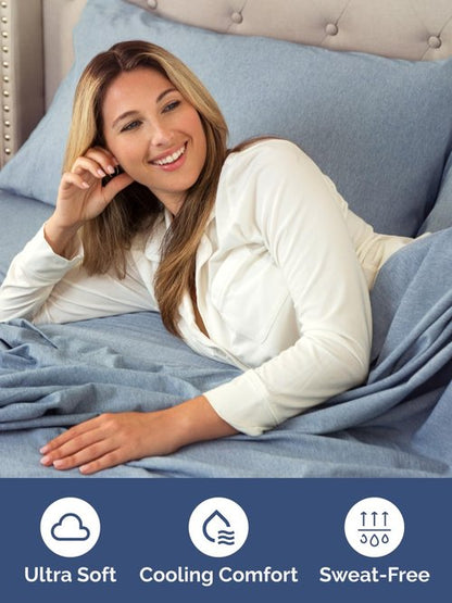 Extra Deep Cal King Fitted Sheet - Hotel Luxury Single Fitted Sheet Only - Easily Fits 18 to 24 inch Mattress - Soft, Wrinkle & Fade Free with Extra Deep Pockets - Breathable & Comfy - Heathered Blue