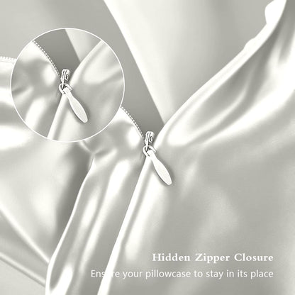 Mulberry Silk Pillowcases - King Size Cooling Pillowcase for Hair & Skin | Ivory Satin with Hidden Zipper