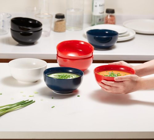 KooK Ceramic Cereal Bowls - 24 oz Deep Interior Porcelain Dishes | Microwave & Dishwasher Safe, Set of 6, Marshmallow White