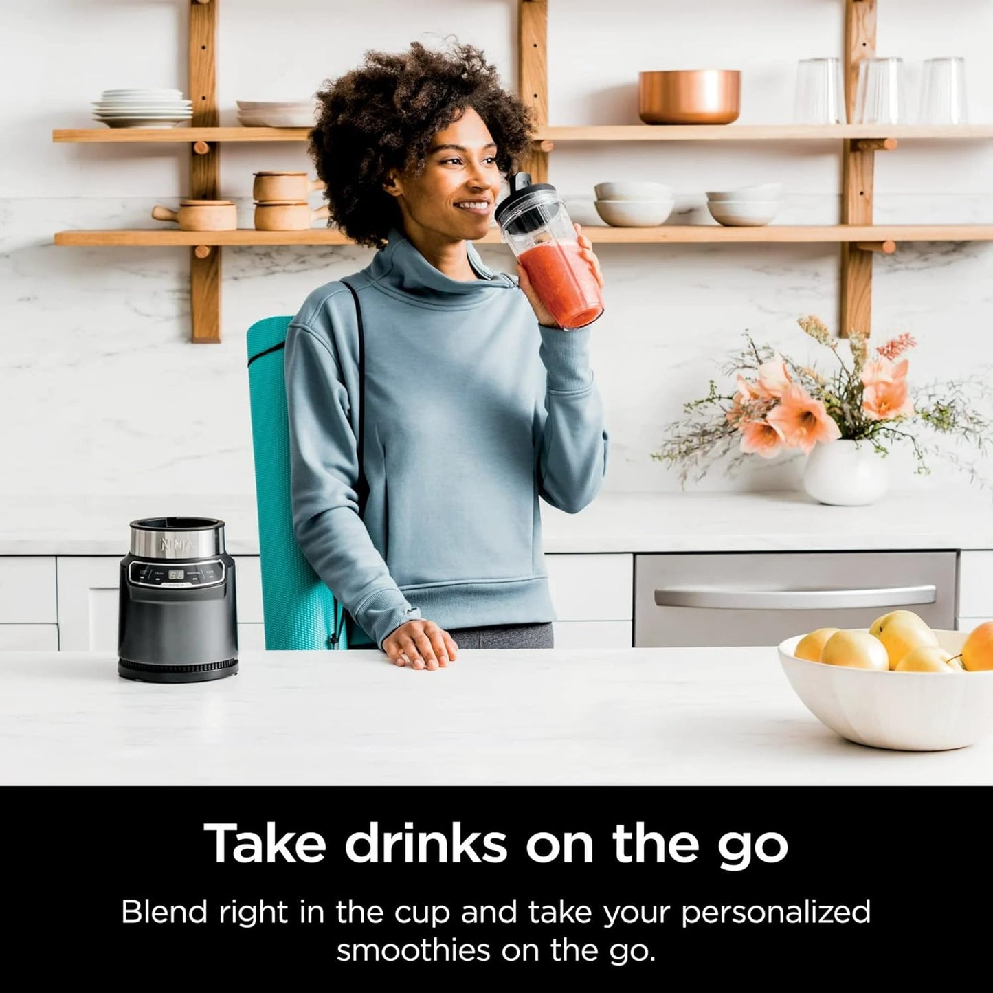 Ninja BN400 Nutri Pro Compact Personal Blender - Auto-iQ Technology, 1000W, Includes 18oz & 24oz To-Go Cups, Stone Silver