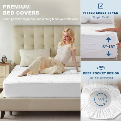 BEDLORE Queen Size Waterproof Mattress Protector Viscose Derived from Bamboo, Soft Mattress Cover Fitted with Deep Pocket 6"-18", Breathable Noiseless Mattress Pad, Machine Washable(White)