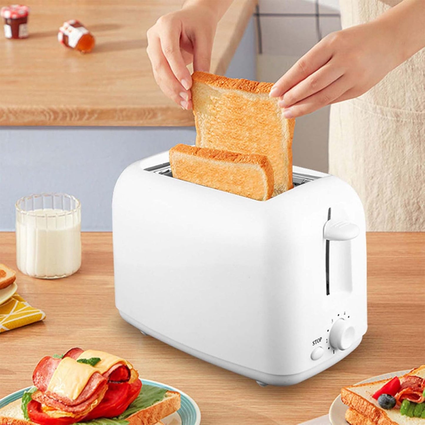 Skiennix Retro 2-Slice Toaster - Stainless Steel Design with 6 Functions & Removable Crumb Tray | White