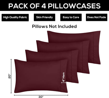 Utopia Bedding Standard Pillow Cases - Soft Brushed Microfiber - 4 Pack, Burgundy, 20 x 26 Inches