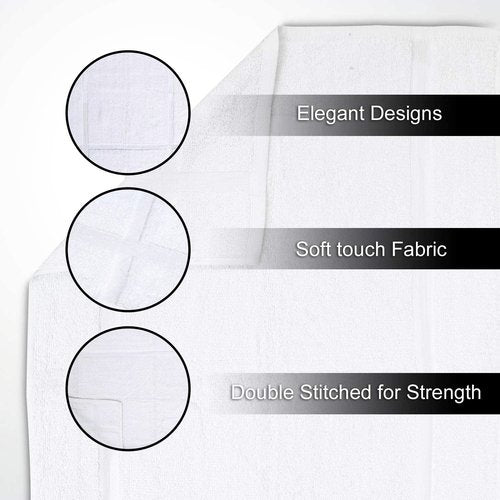 GOLD TEXTILES 12 Pack New Cotton Blend Economy White Hotel Bath Mat Towel (18x25 Inches) Light Weight Quick Drying & Machine Washable - Hotel Supplies Shower Bath Mat Towel