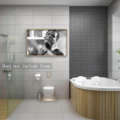 Regine Switzerland Funny Friday Bathroom Poster - Black & White Wall Art Canvas Print | 16x24 Inch Unframed Decor