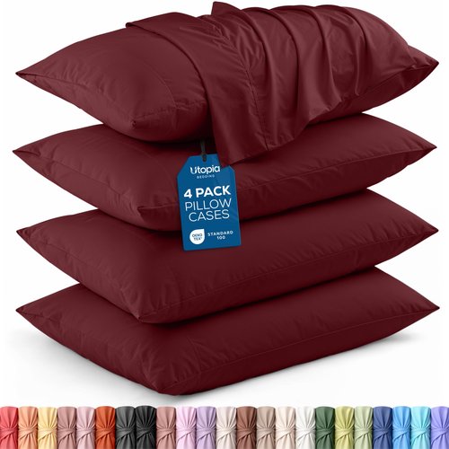 Utopia Bedding King Pillow Cases - 4 Pack - Envelope Closure - Soft Brushed Microfiber Fabric - Shrinkage and Fade Resistant Pillow Covers King Size 20 X 40 Inches (King, Burgundy)